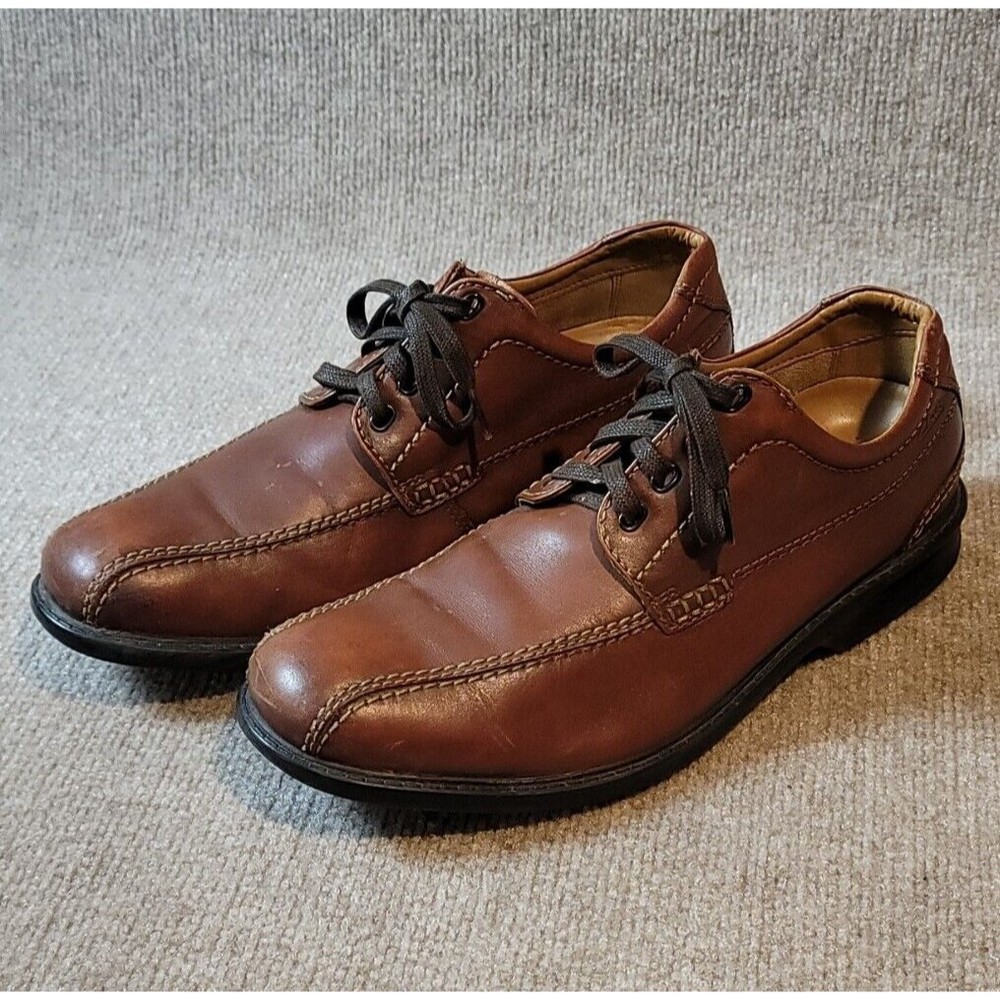 Clarks Men's Brown Leather Oxford Casual Dress Shoes 15103 Size 10.5 M Round Toe